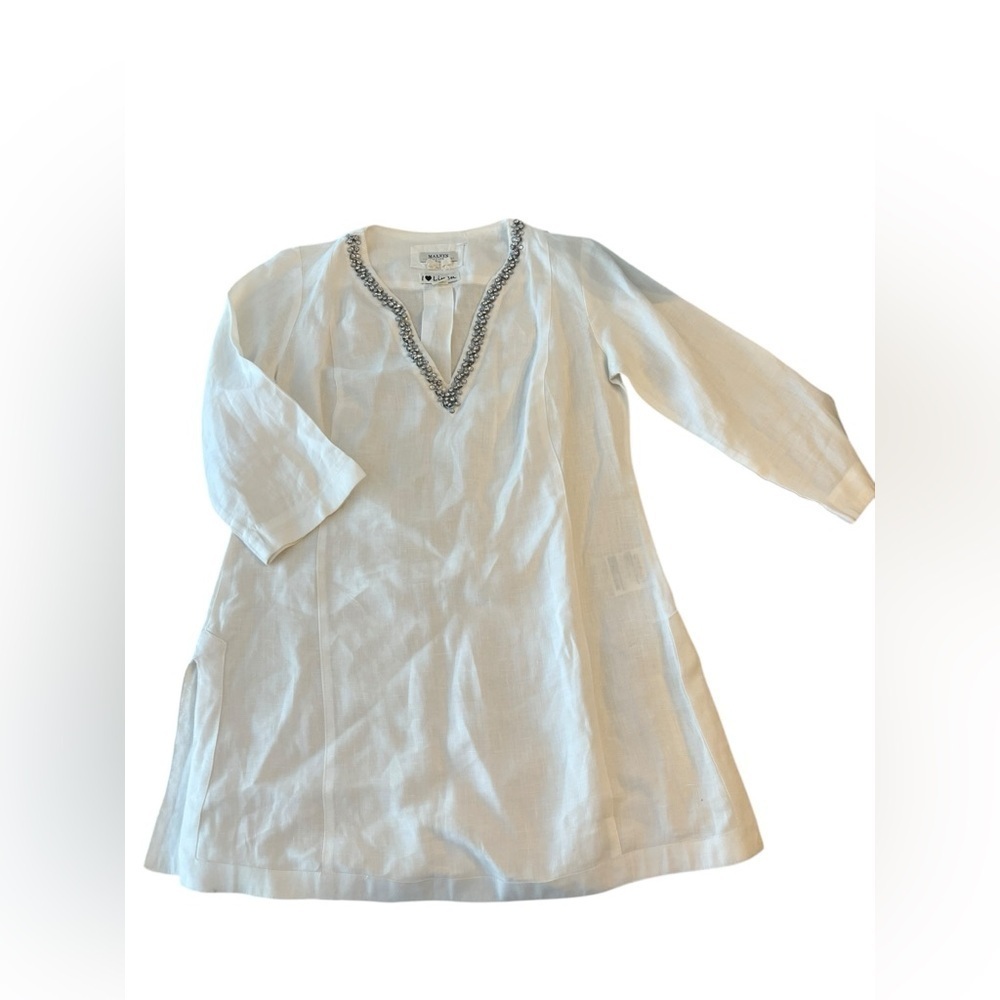 Malvin I Love Linen Womens Tunic Size 6 Rhinestone Embellished